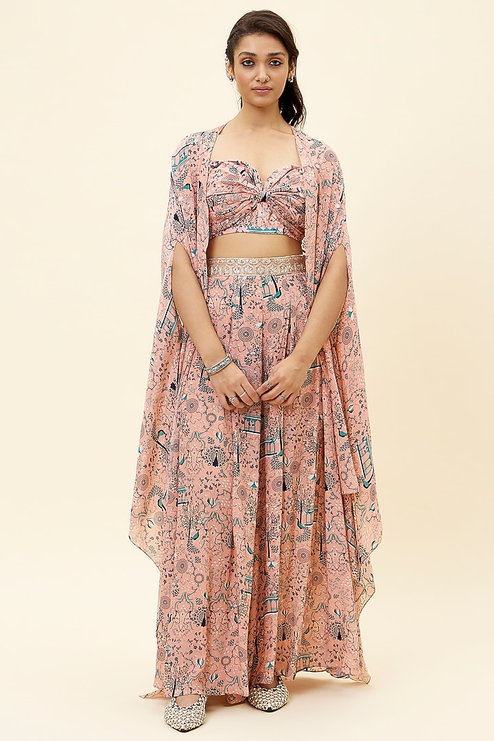 Pink Crepe Printed Cape Set by SVA BY SONAM & PARAS MODI at Pernia's Pop Up Shop