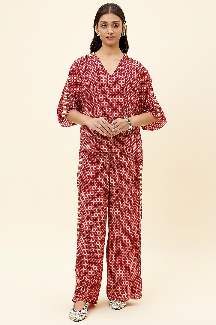 Red Crepe Printed Co-Ord Set by SVA BY SONAM & PARAS MODI at Pernia's Pop Up Shop