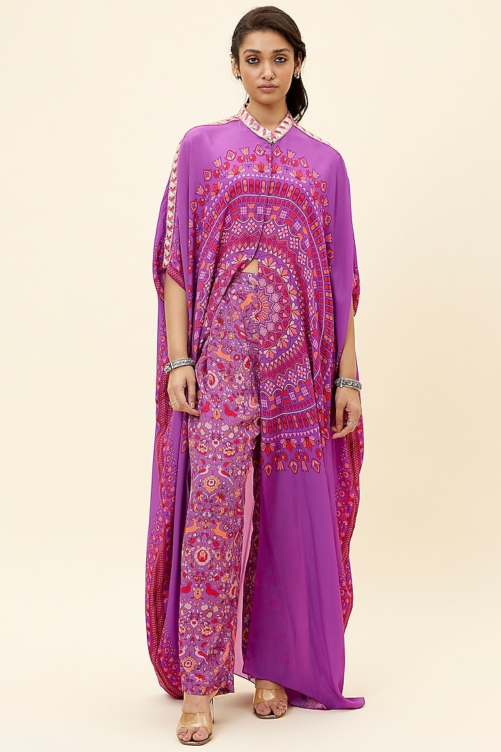 Purple Crepe Printed Kaftan Set by SVA BY SONAM & PARAS MODI at Pernia's Pop Up Shop