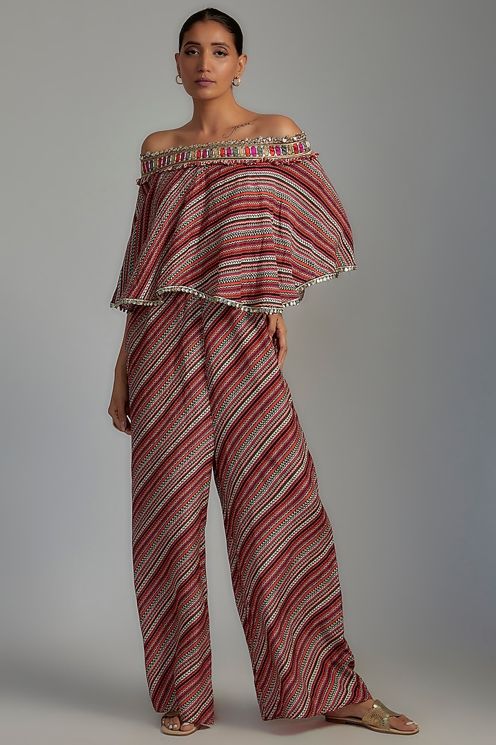 Multi-Colored Linen Printed Jumpsuit by SVA BY SONAM & PARAS MODI