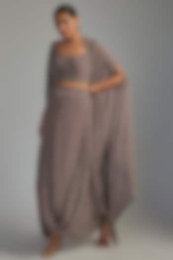 Black Crepe Printed Draped Skirt Set by SVA BY SONAM & PARAS MODI