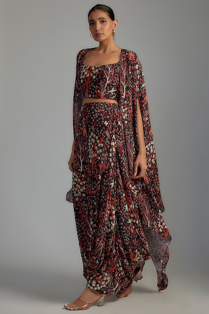 Multi-Colored Crepe Printed Draped Skirt Set by SVA BY SONAM & PARAS MODI at Pernia's Pop Up Shop