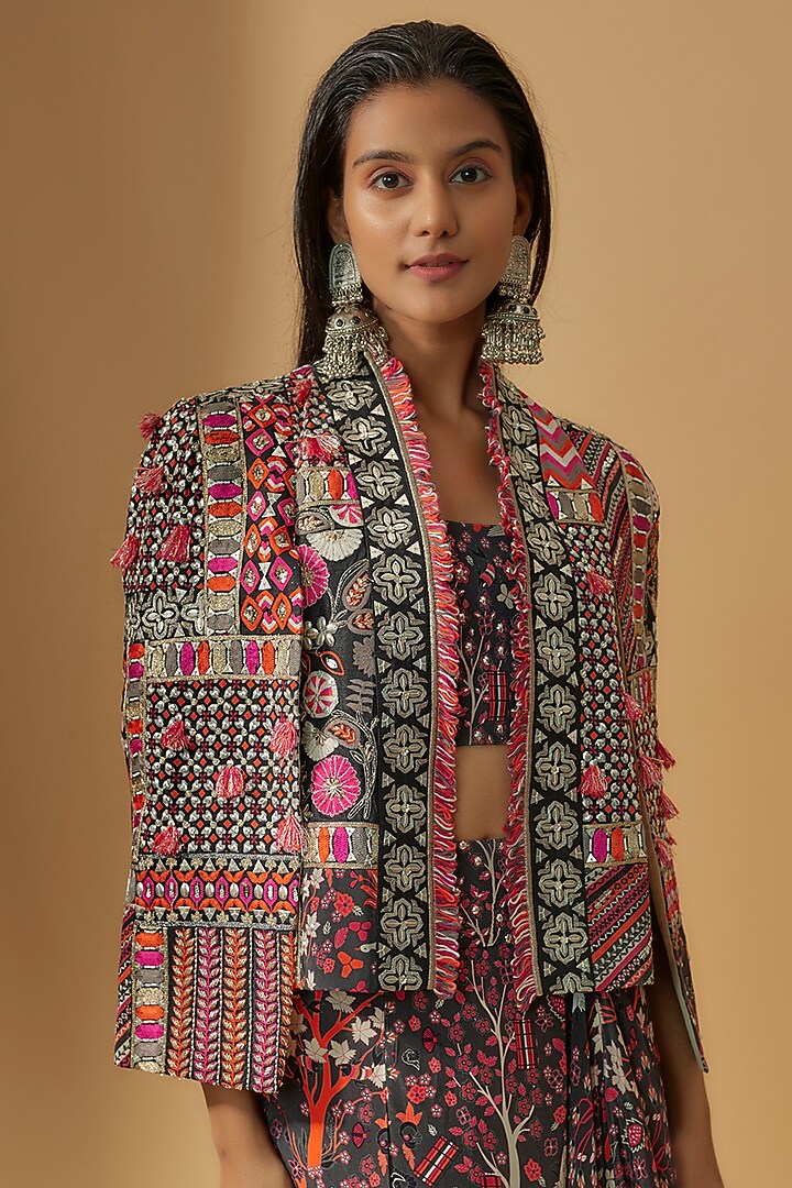 Multi-Colored Crepe Embroidered Jacket Set by SVA BY SONAM & PARAS MODI at Pernia's Pop Up Shop