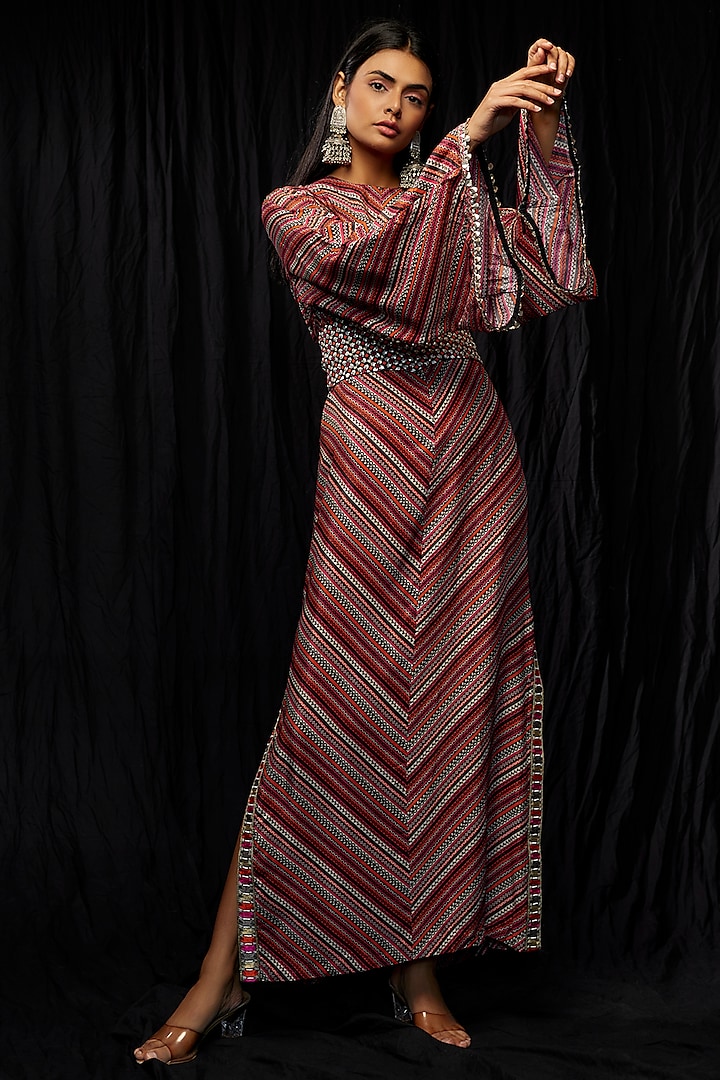 Multi-Colored Shimmer Crepe Printed Dress by SVA BY SONAM & PARAS MODI