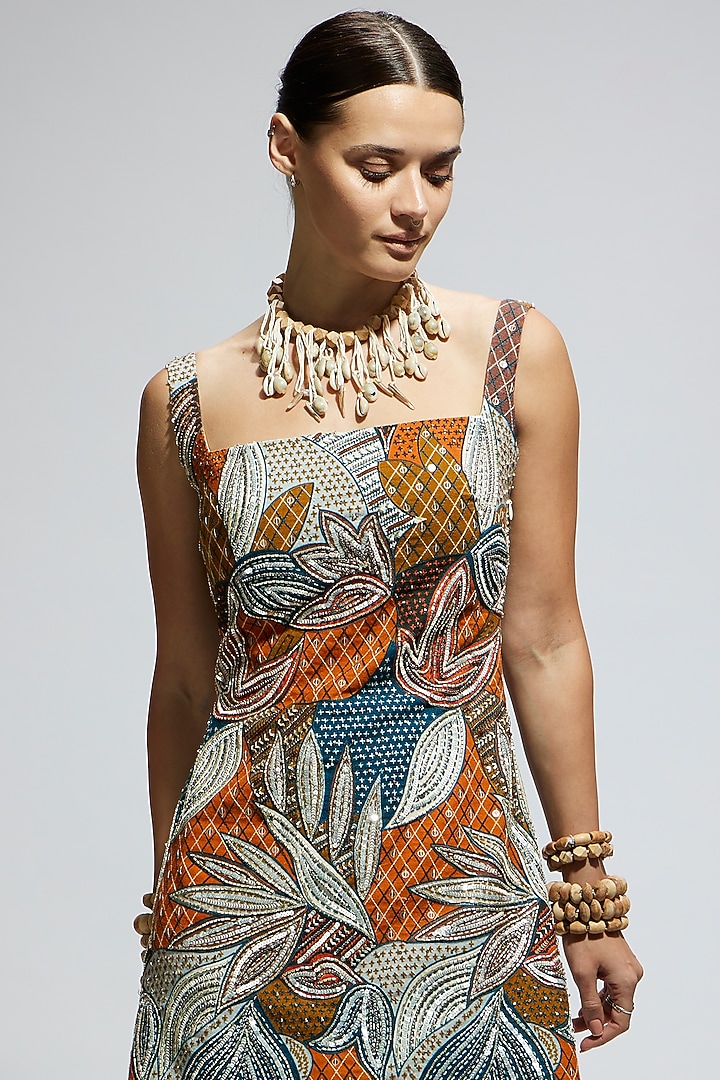 Multi-Colored Silk Abstract Embellished Mini Cocktail Dress by SVA BY SONAM & PARAS MODI at Pernia's Pop Up Shop