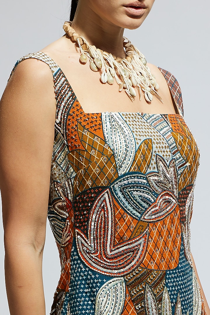 Multi-Colored Silk Abstract Embellished Mini Cocktail Dress by SVA BY SONAM & PARAS MODI at Pernia's Pop Up Shop