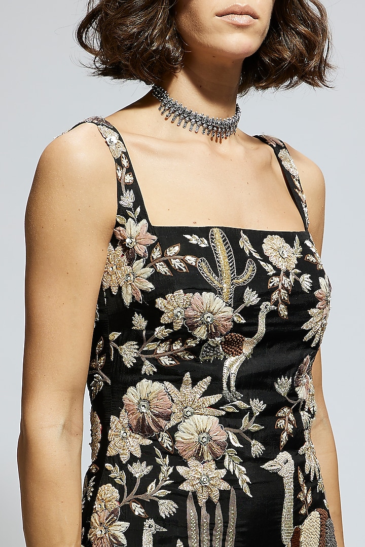 Black Silk Printed Mini Party Wear Dress by SVA BY SONAM & PARAS MODI at Pernia's Pop Up Shop