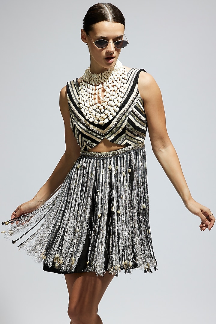 Black Silk Mini Cocktail Dress by SVA BY SONAM & PARAS MODI at Pernia's Pop Up Shop