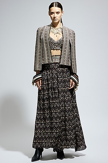 Brown Silk Embellished Jacket by SVA BY SONAM & PARAS MODI at Pernia's Pop Up Shop