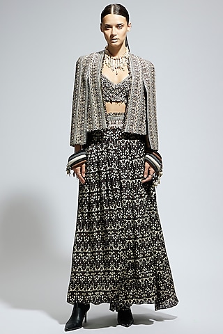 Brown Silk Embellished Jacket by SVA BY SONAM & PARAS MODI