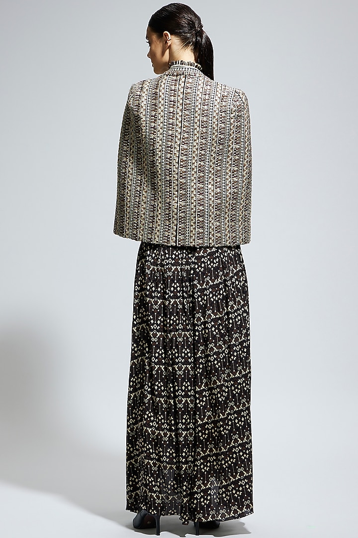 Brown Silk Embellished Jacket by SVA BY SONAM & PARAS MODI at Pernia's Pop Up Shop