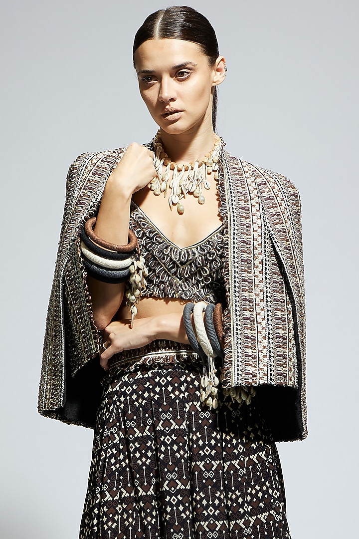 Brown Silk Embellished Jacket by SVA BY SONAM & PARAS MODI at Pernia's Pop Up Shop