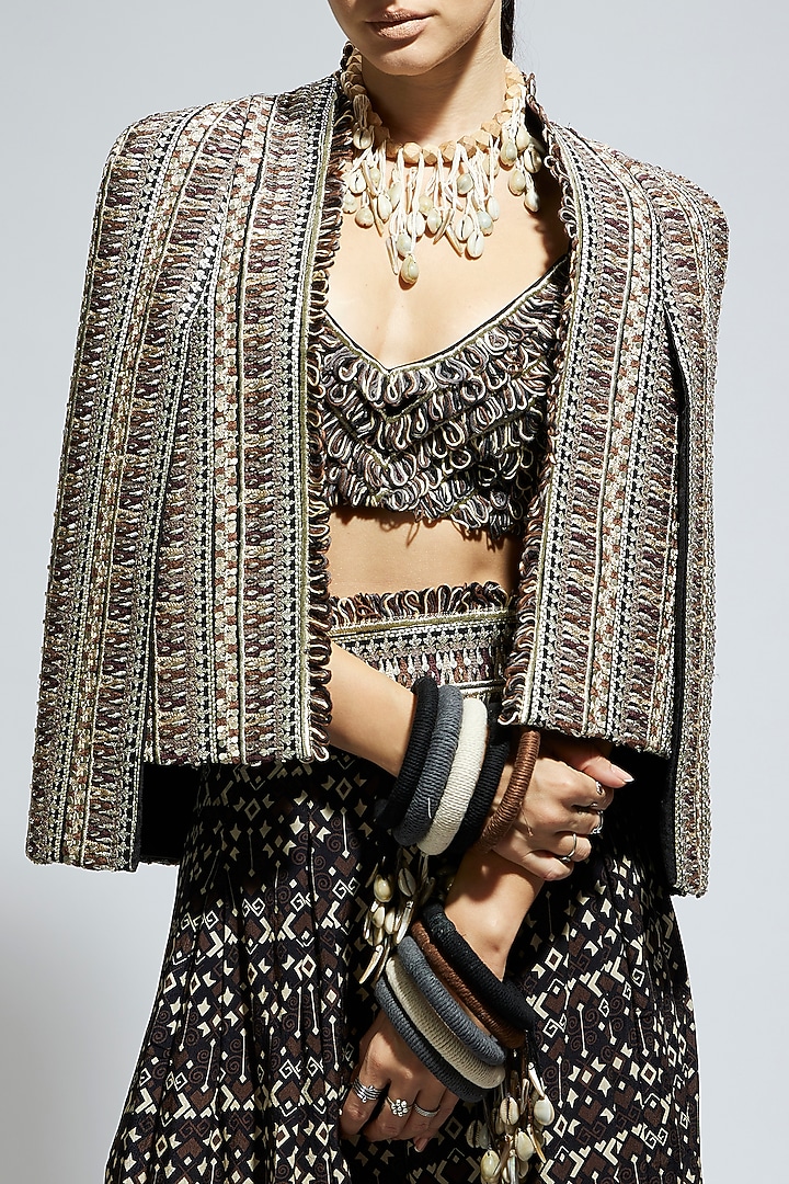 Brown Silk Embellished Jacket by SVA BY SONAM & PARAS MODI at Pernia's Pop Up Shop
