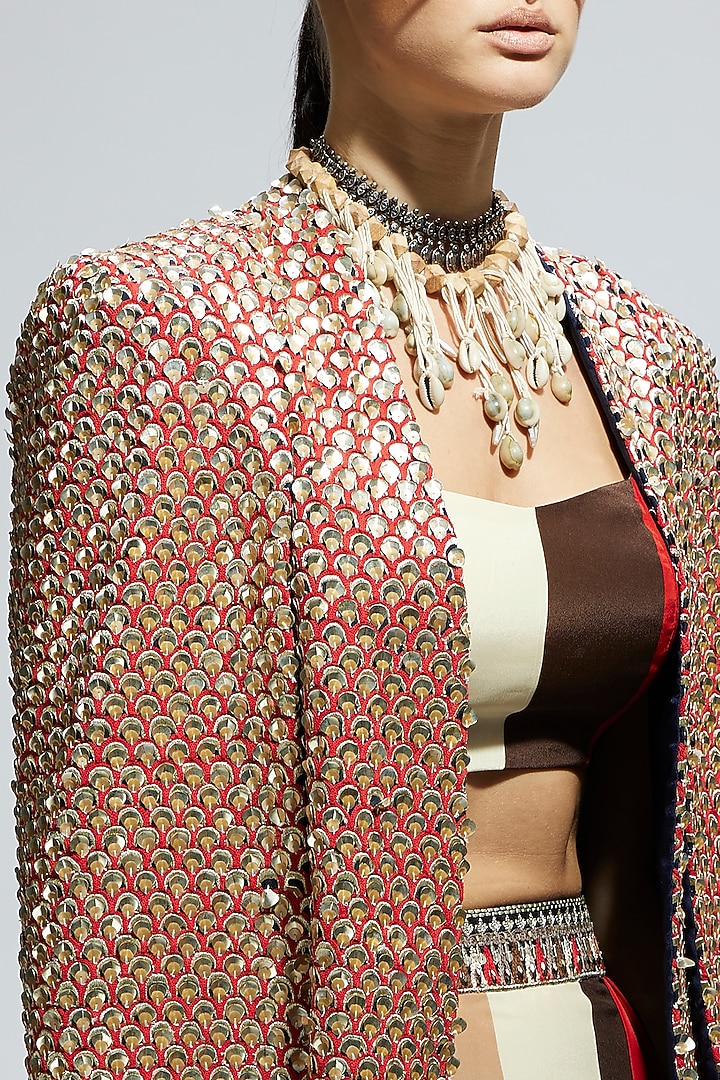 Orange Silk Terracotta Metallic Cape Jacket by SVA BY SONAM & PARAS MODI at Pernia's Pop Up Shop