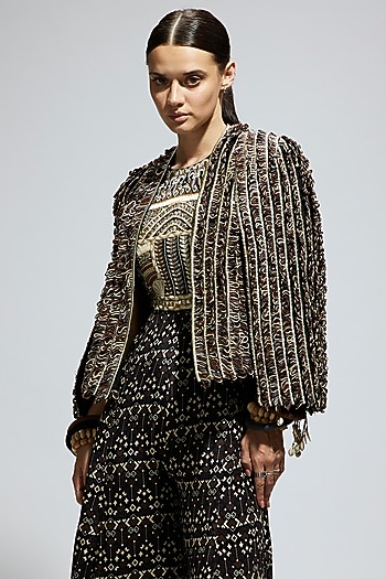 Brown Silk Textured Jacket by SVA BY SONAM & PARAS MODI at Pernia's Pop Up Shop