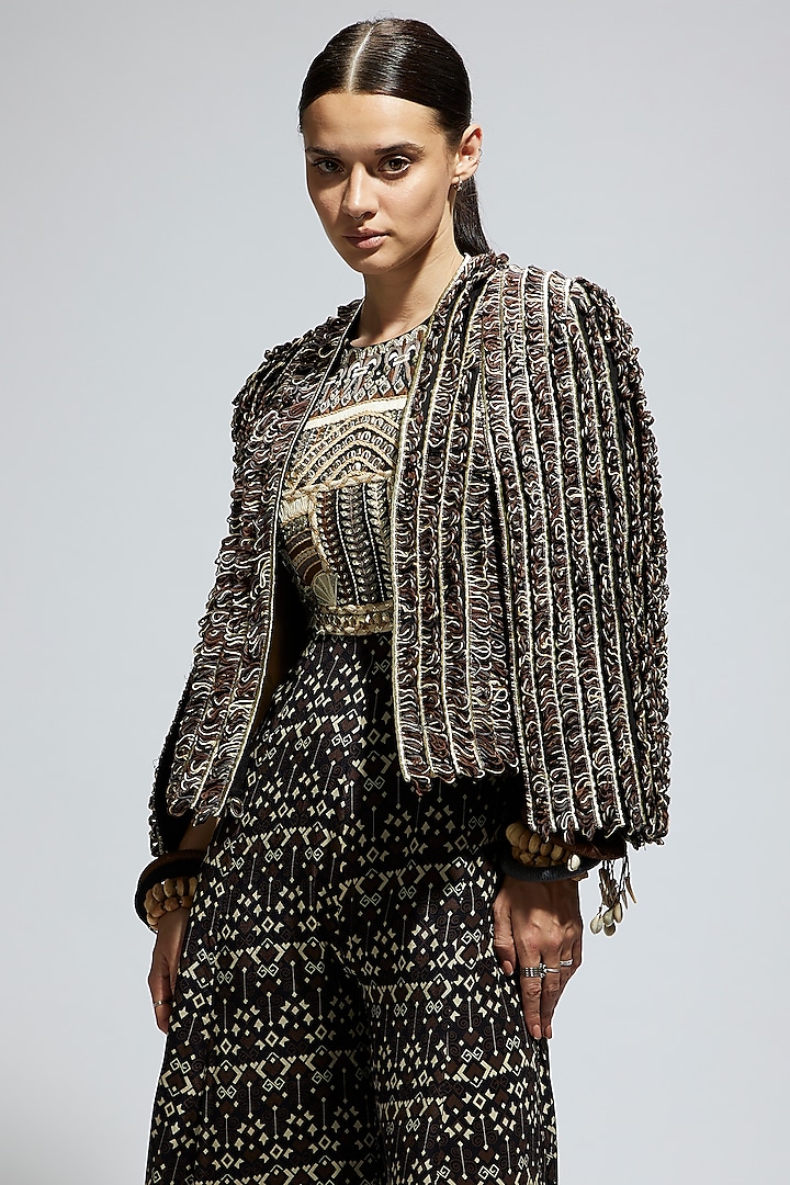 Brown Silk Textured Jacket by Sva By Sonam & Paras Modi at Pernia's Pop Up Shop