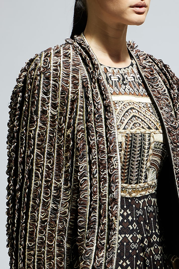 Brown Silk Textured Jacket by SVA BY SONAM & PARAS MODI at Pernia's Pop Up Shop