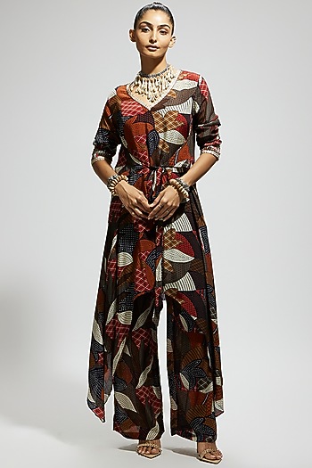 Multi-Colored Crepe Abstract Printed Tunic Set by SVA BY SONAM & PARAS MODI at Pernia's Pop Up Shop