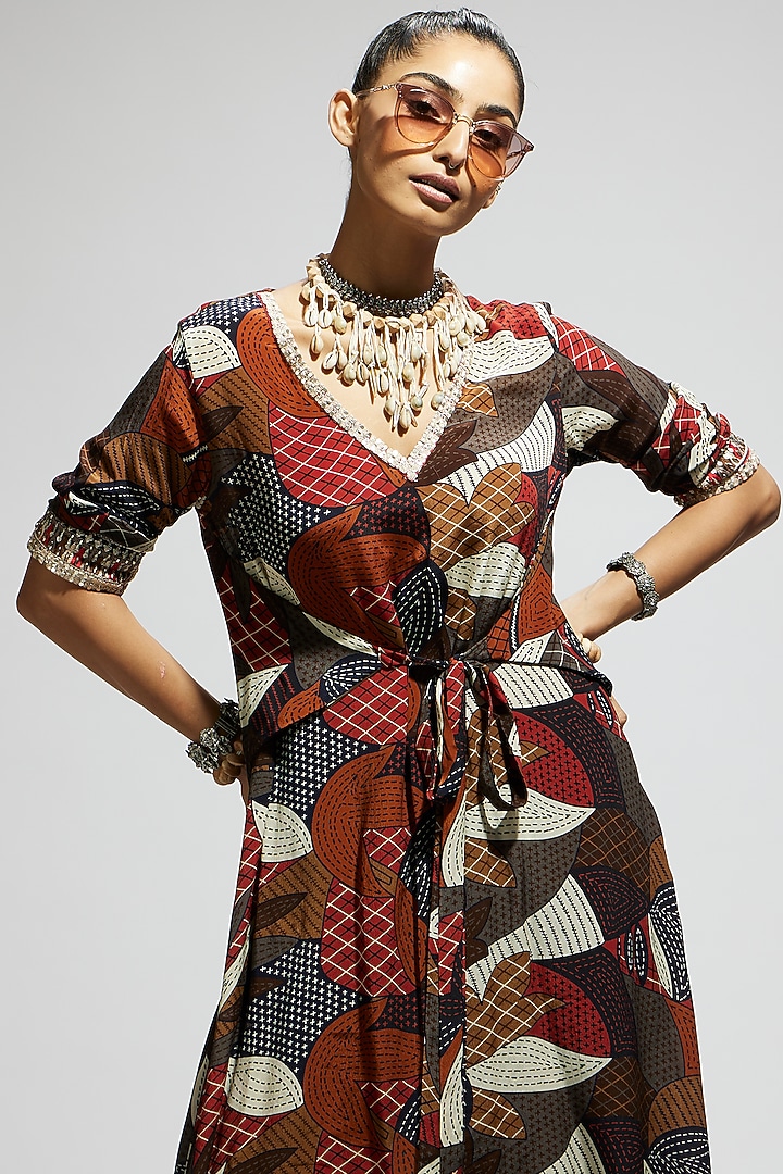 Multi-Colored Crepe Abstract Printed Tunic Set by SVA BY SONAM & PARAS MODI at Pernia's Pop Up Shop