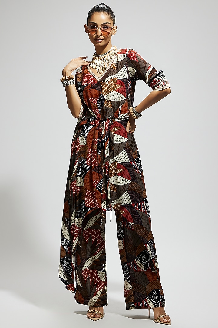 Multi-Colored Crepe Abstract Printed Tunic Set by SVA BY SONAM & PARAS MODI at Pernia's Pop Up Shop