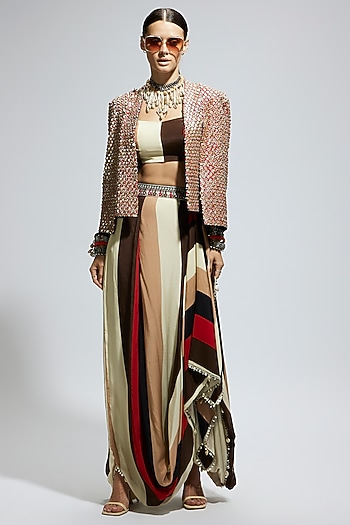 Multi-Colored Crepe Striped Draped Skirt Set by SVA BY SONAM & PARAS MODI at Pernia's Pop Up Shop