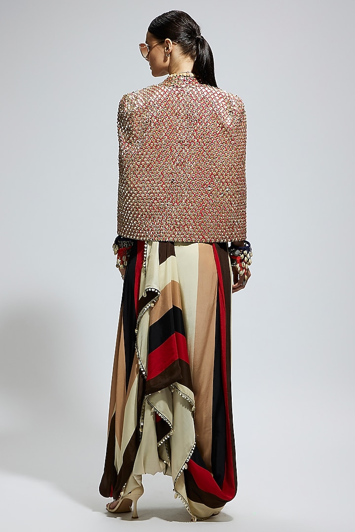 Multi-Colored Crepe Striped Draped Skirt Set by SVA BY SONAM & PARAS MODI at Pernia's Pop Up Shop