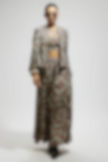 Brown Crepe Printed Jacket Set by Sva By Sonam & Paras Modi at Pernia's Pop Up Shop