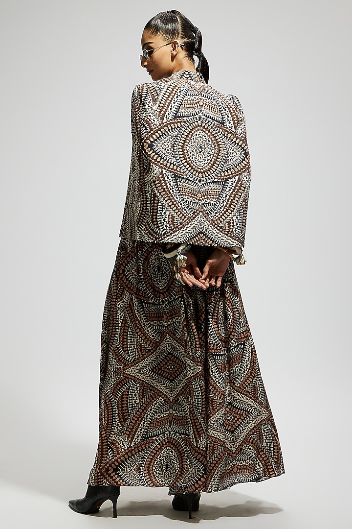 Brown Crepe Printed Jacket Set by SVA BY SONAM & PARAS MODI at Pernia's Pop Up Shop