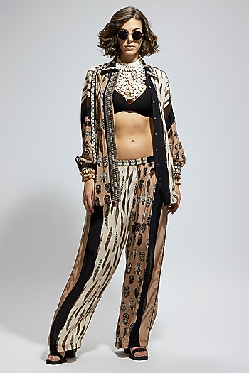 Ivory Crepe Printed Co-Ord Set by SVA BY SONAM & PARAS MODI at Pernia's Pop Up Shop