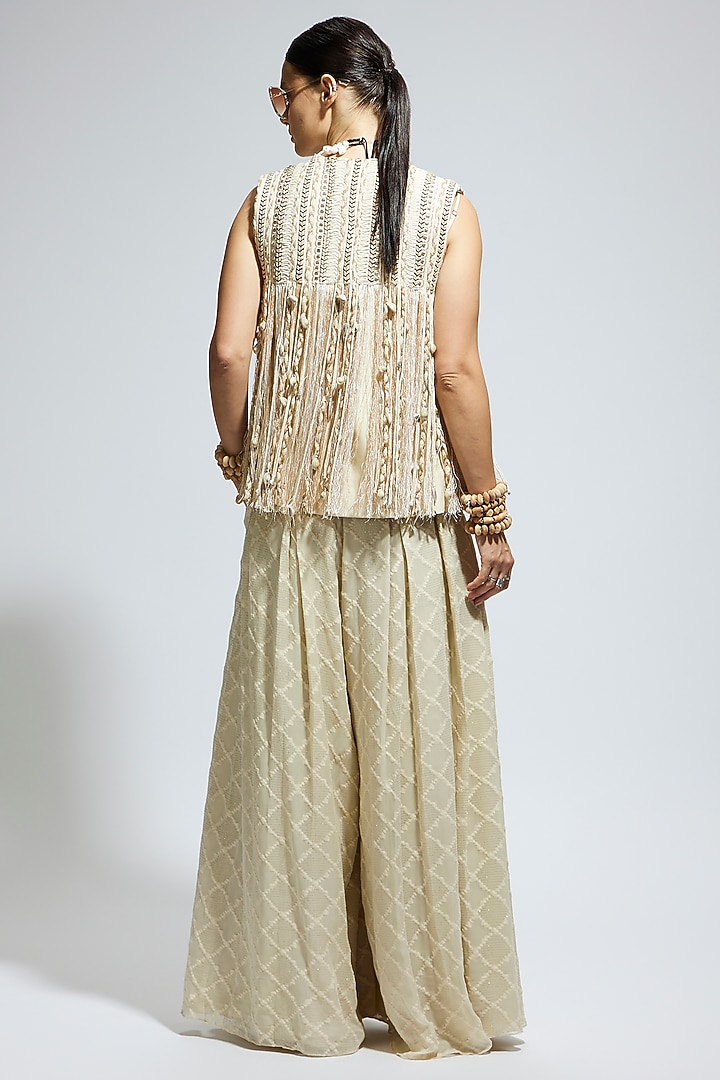 Ivory Silk Thread Work Jacket Set by SVA BY SONAM & PARAS MODI at Pernia's Pop Up Shop