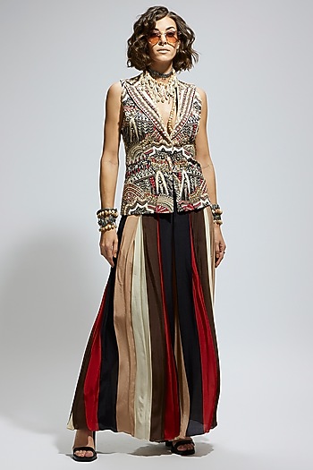 Orange Crepe Embellished Jacket Set by SVA BY SONAM & PARAS MODI at Pernia's Pop Up Shop