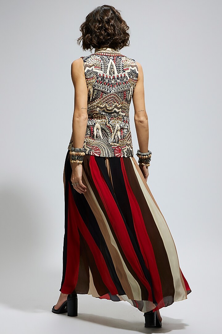 Orange Crepe Embellished Jacket Set by SVA BY SONAM & PARAS MODI at Pernia's Pop Up Shop