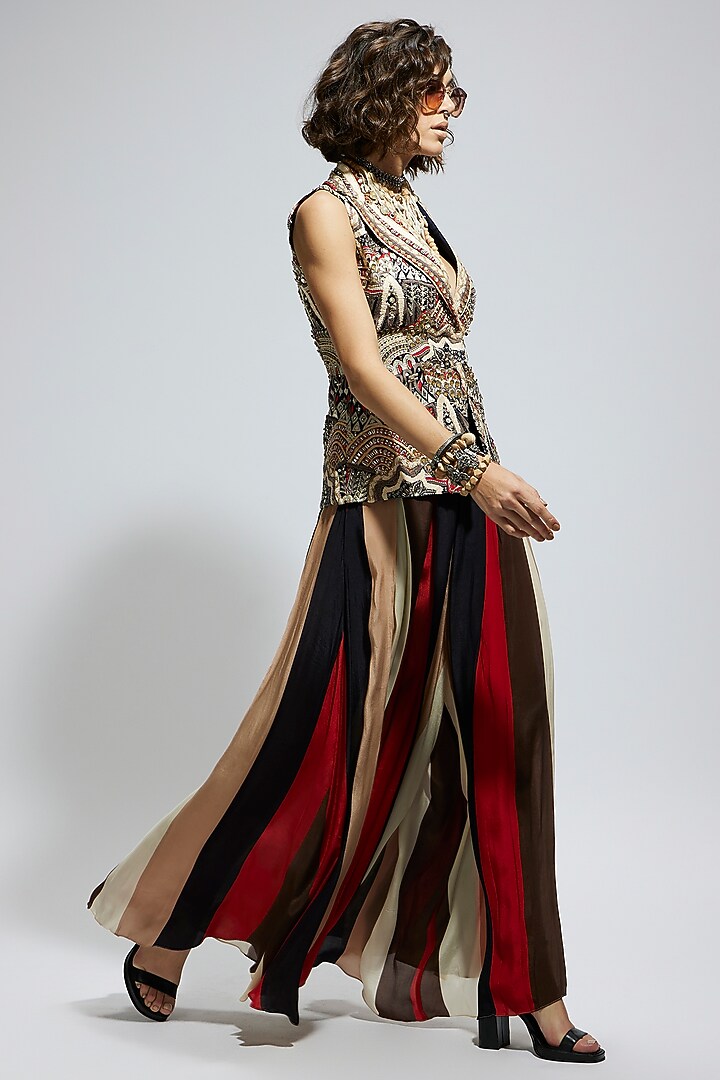 Orange Crepe Embellished Jacket Set by SVA BY SONAM & PARAS MODI at Pernia's Pop Up Shop