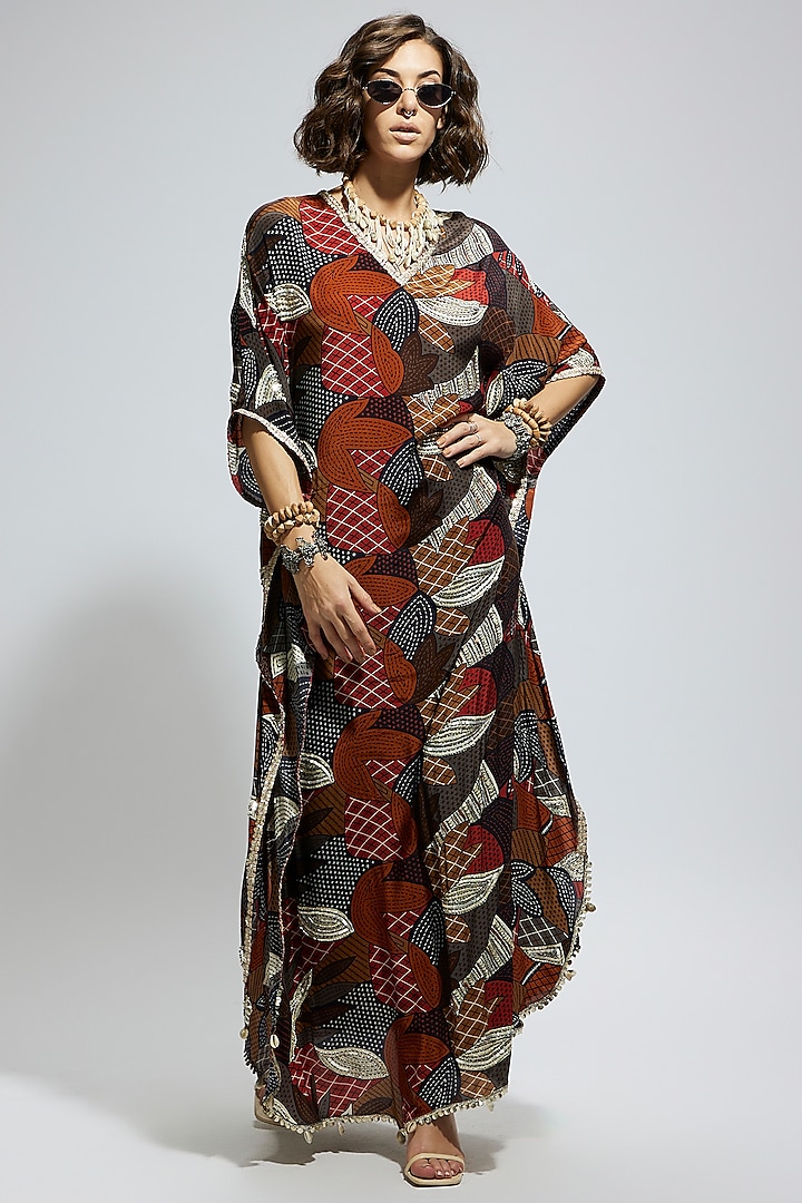 Multi-Colored Crepe Abstract Printed Kaftan Set by SVA BY SONAM & PARAS MODI at Pernia's Pop Up Shop