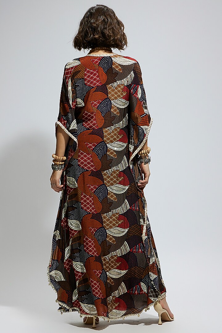 Multi-Colored Crepe Abstract Printed Kaftan Set by SVA BY SONAM & PARAS MODI at Pernia's Pop Up Shop