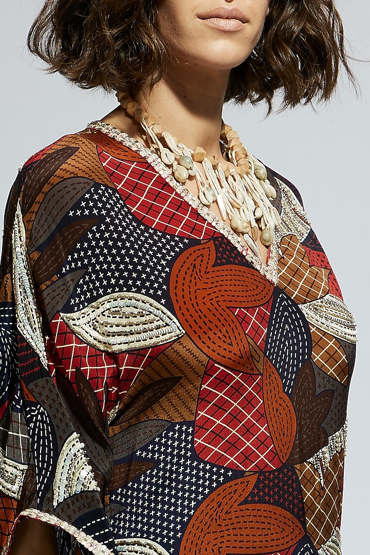 Multi-Colored Crepe Abstract Printed Kaftan Set by SVA BY SONAM & PARAS MODI at Pernia's Pop Up Shop