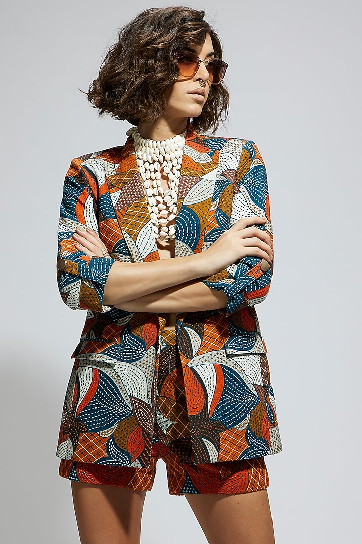 Multi-Colored Silk Embellished Blazer Set by SVA BY SONAM & PARAS MODI at Pernia's Pop Up Shop