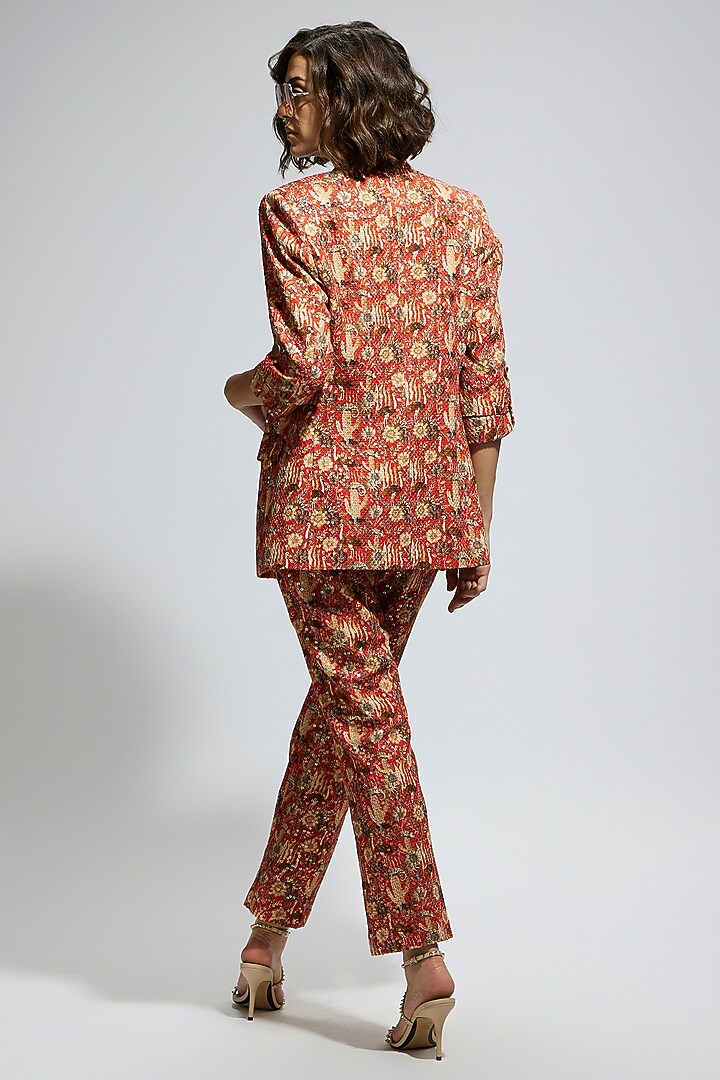 Orange Crepe Jaal Embellished Blazer Set by SVA BY SONAM & PARAS MODI at Pernia's Pop Up Shop