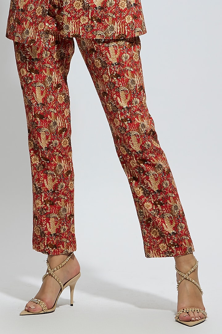 Orange Crepe Jaal Embellished Blazer Set by SVA BY SONAM & PARAS MODI at Pernia's Pop Up Shop