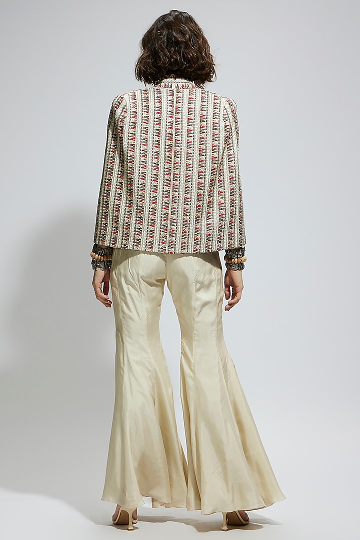 Ivory Crepe Embellished Cape Jacket Set by SVA BY SONAM & PARAS MODI at Pernia's Pop Up Shop