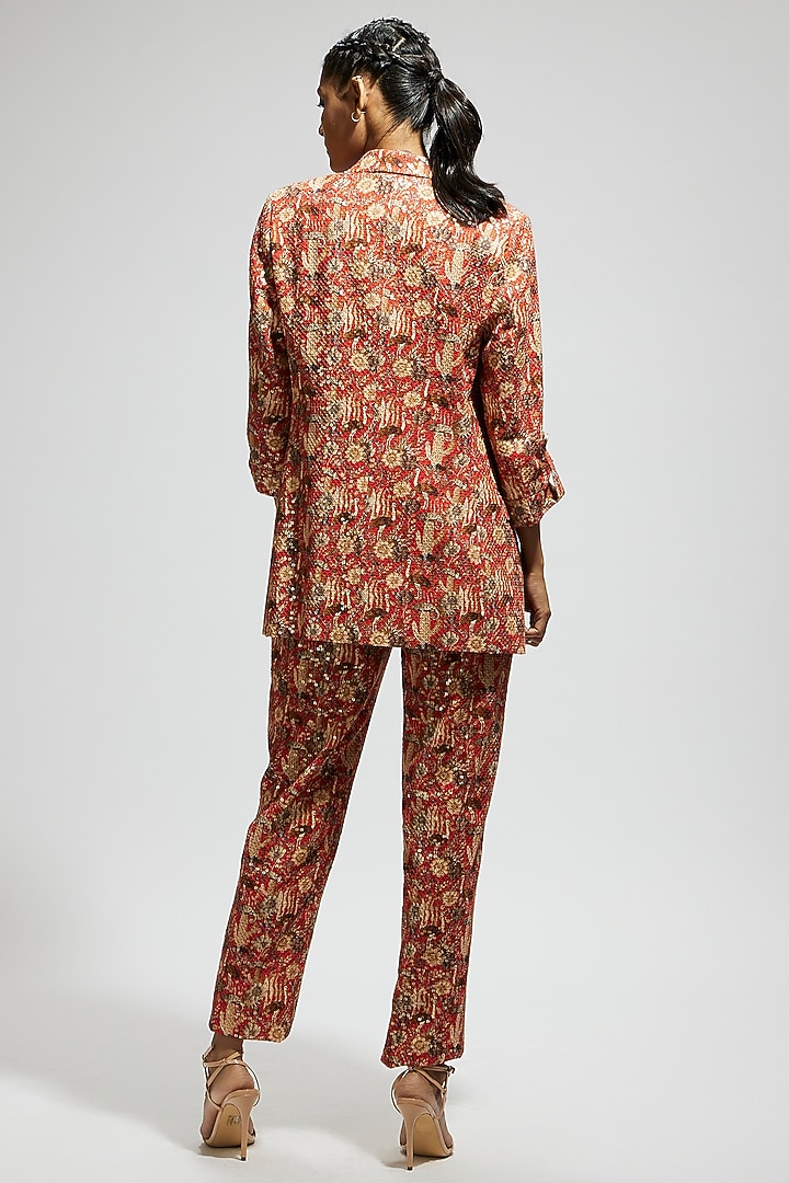 Orange Crepe Jaal Embellished Blazer Set by SVA BY SONAM & PARAS MODI at Pernia's Pop Up Shop