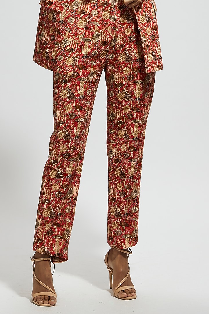 Orange Crepe Jaal Embellished Blazer Set by SVA BY SONAM & PARAS MODI at Pernia's Pop Up Shop