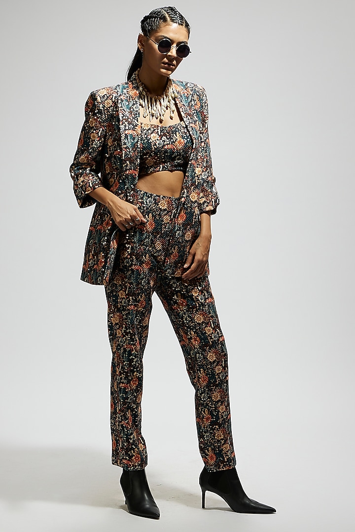 Black Crepe Jaal Embellished Blazer Set by SVA BY SONAM & PARAS MODI at Pernia's Pop Up Shop