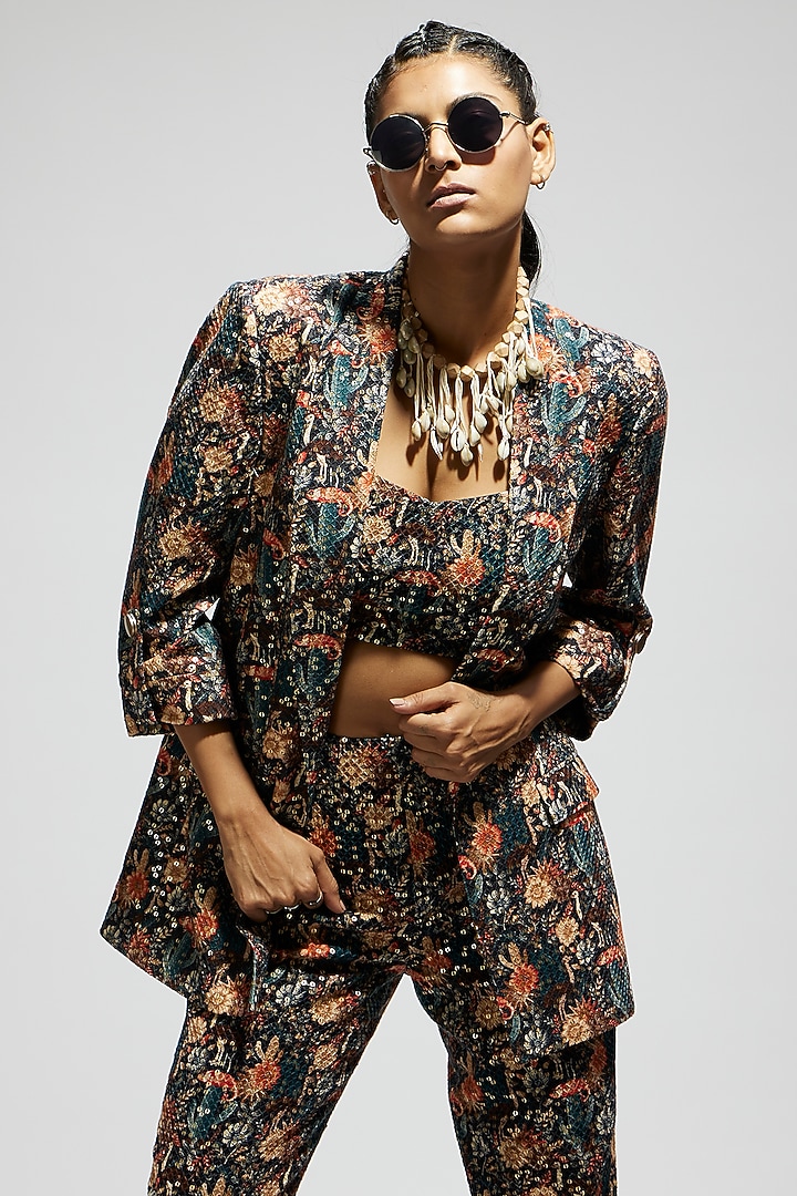 Black Crepe Jaal Embellished Blazer Set by SVA BY SONAM & PARAS MODI at Pernia's Pop Up Shop