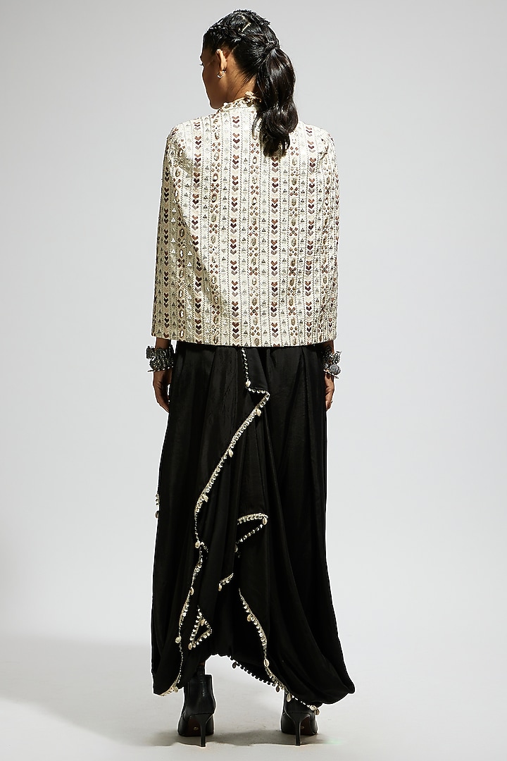 Ivory Silk Embellished Cape Jacket Set by SVA BY SONAM & PARAS MODI at Pernia's Pop Up Shop