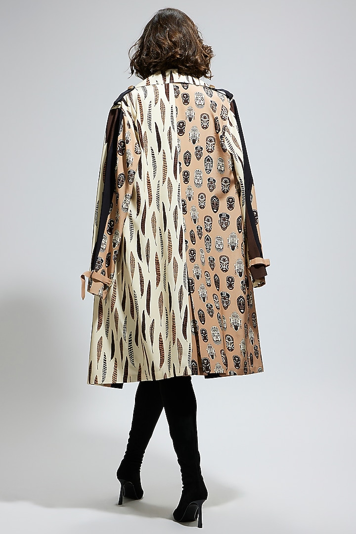Ivory & Black Silk Printed Trench Coat by SVA BY SONAM & PARAS MODI at Pernia's Pop Up Shop