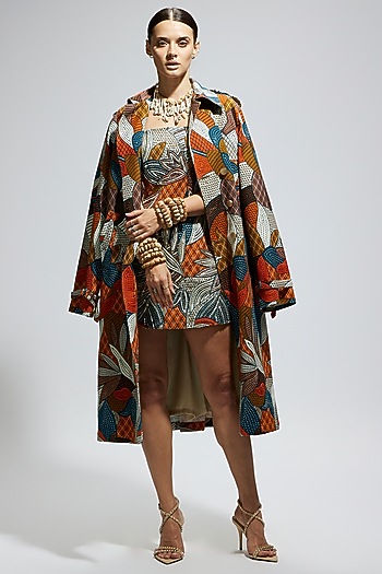 Multi-Colored Silk Trench Coat by SVA BY SONAM & PARAS MODI at Pernia's Pop Up Shop