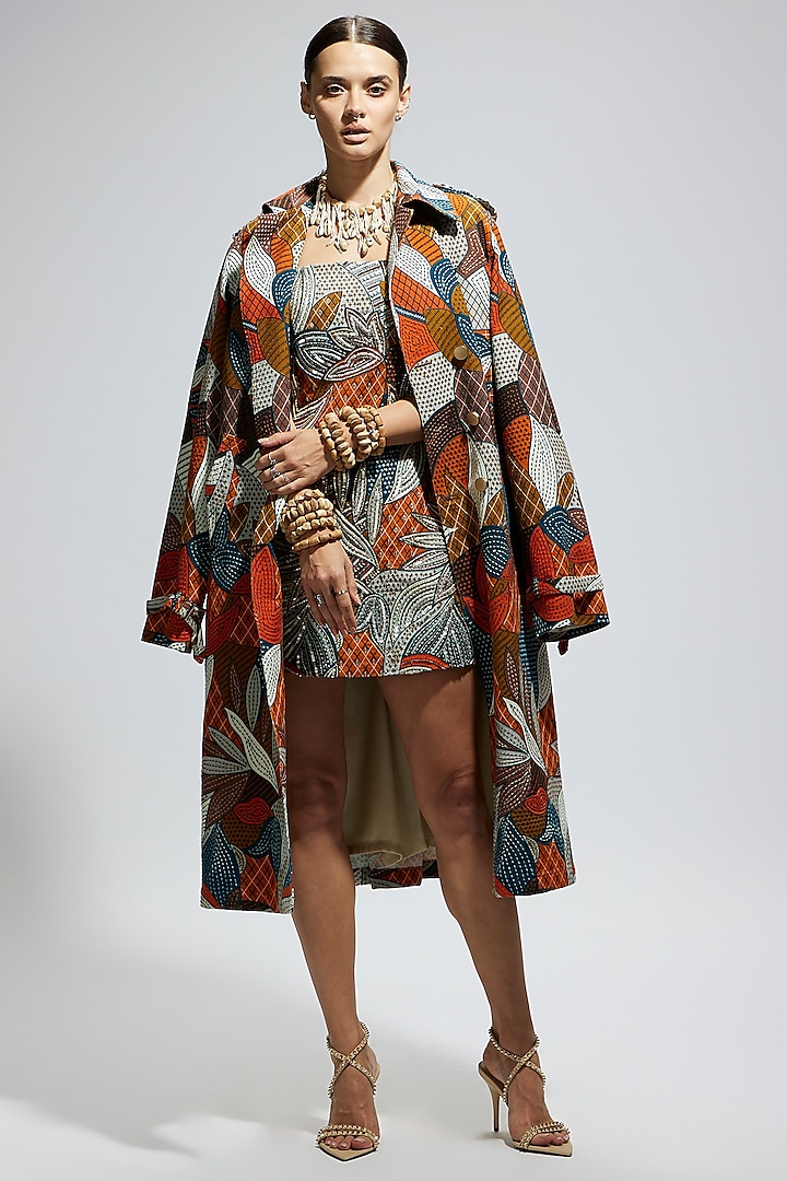 Multi-Colored Silk Trench Coat by SVA BY SONAM & PARAS MODI at Pernia's Pop Up Shop