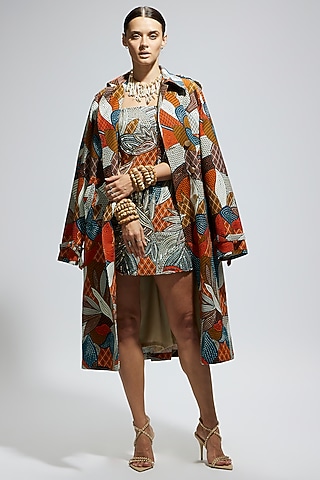 Multi-Colored Silk Trench Coat by SVA BY SONAM & PARAS MODI