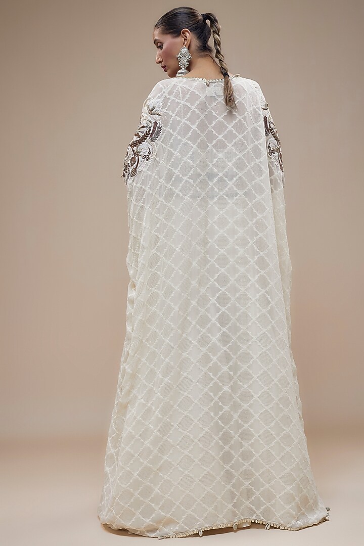 Ivory Silk Aztec Embellished Cape Set by SVA BY SONAM & PARAS MODI at Pernia's Pop Up Shop